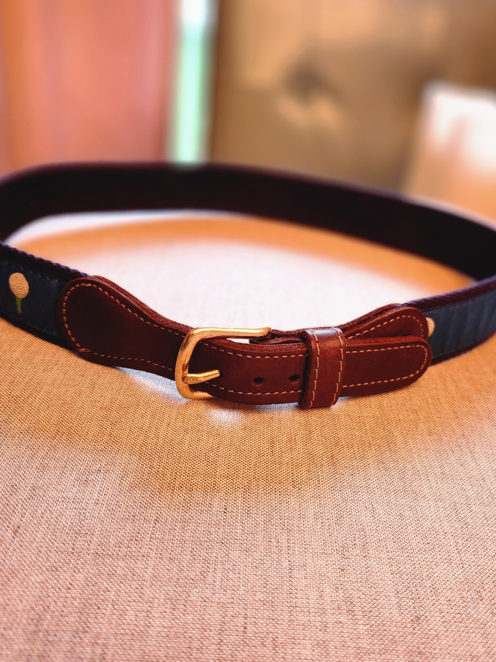Boy's Brown Leather-Trim Canvas Belt – Classic Everyday Style Size 26
